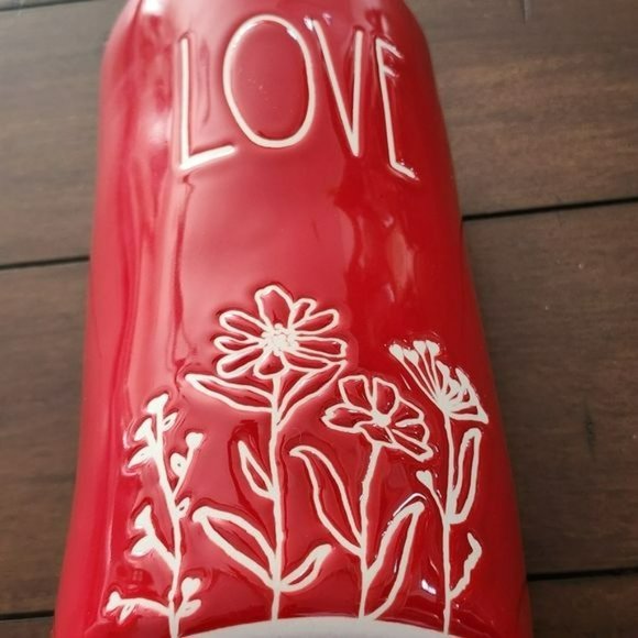 Shabby Chic Red Ceramic Flower Vase With LOVE And Flowers‎ Engraved Design - Picture 8 of 10